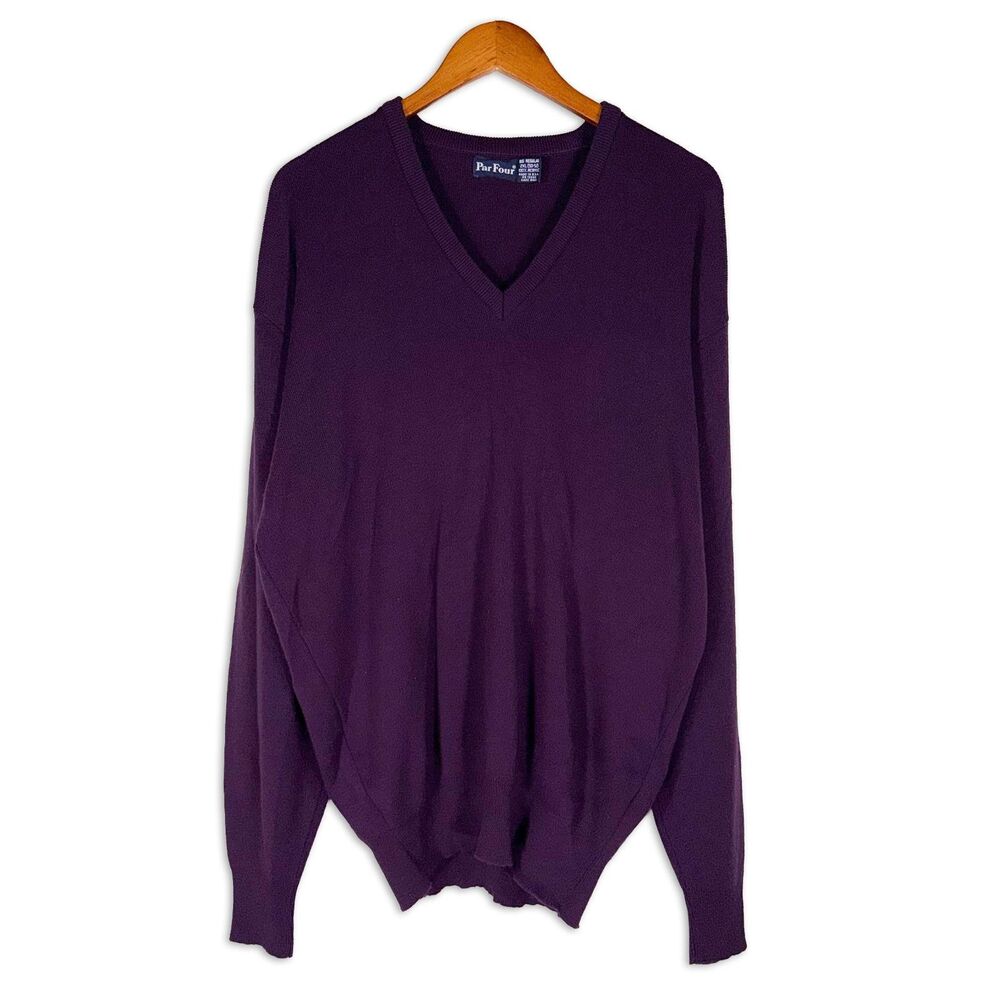 Vintage Par Four Purple V Neck Long Sleeve Sweater 80s 90s USA XXL Grunge Golf